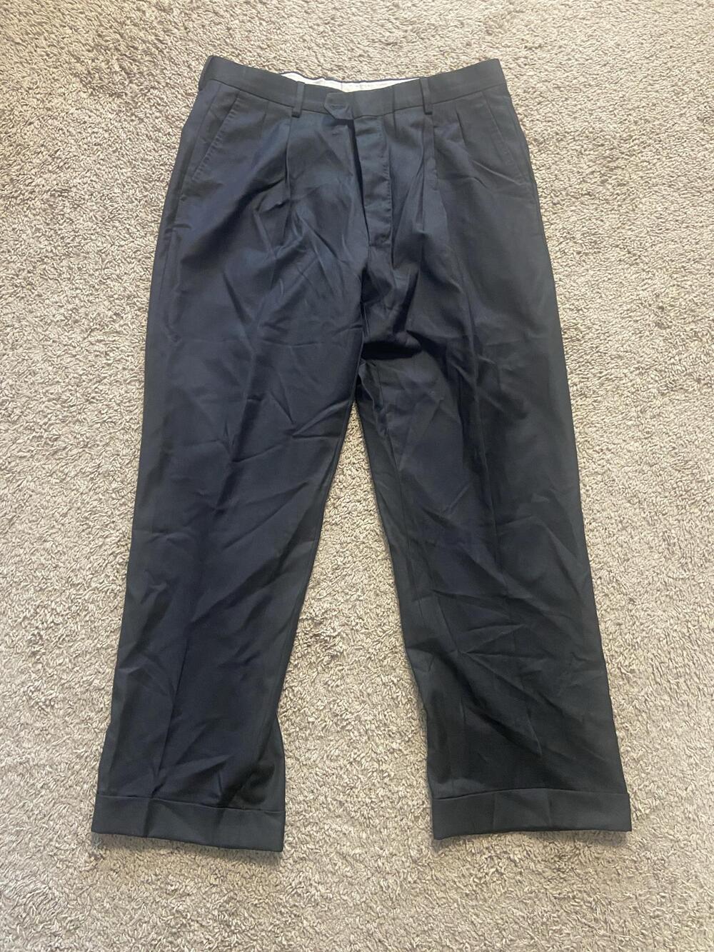 Gianni Manzoni Pants Mens 34x26 Black Dress Pleated Straight Leg Made In Italy